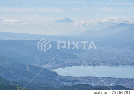 長野県 高ボッチ高原からの諏訪湖と富士山 長野県 高ボッチ高原からの諏訪湖と富士山 75566791