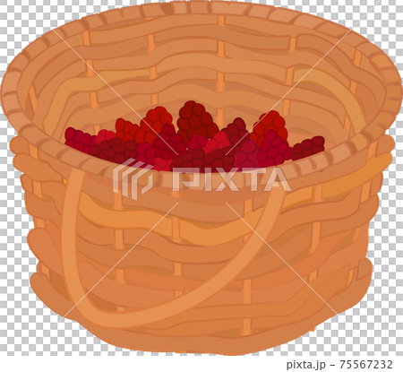 cartoon brown wooden basket with raspberries isolated on white 75567232