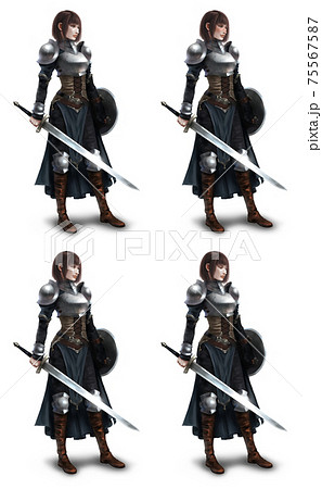 職業が剣士の女性 表情4種(無表情、微笑、照れてる、目を瞑ってる) 職業が剣士の女性 表情4種(無表情、微笑、照れてる、目を瞑ってる) 75567587