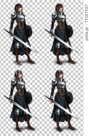 職業が剣士の女性 表情4種(無表情、微笑、照れてる、目を瞑ってる) 職業が剣士の女性 表情4種(無表情、微笑、照れてる、目を瞑ってる) 75567587