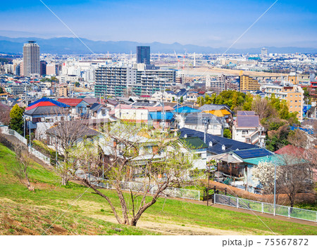 春の丘から眺める住宅地 春の丘から眺める住宅地 75567872