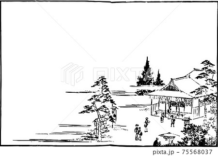 江戸の風景画 のどかな風景のイラスト素材