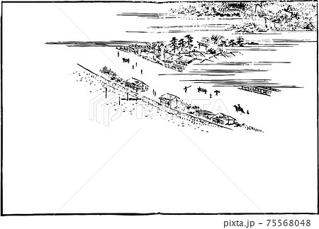 江戸の風景画 街道のイラスト素材