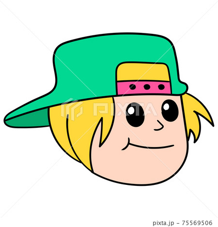 man smiling cool style with cap upside down. doodle icon drawing 75569506