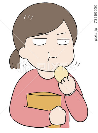 お菓子を食べる女性のイラスト素材