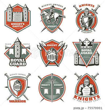 Colorful Vintage Historical Medieval Labels Set 75570001