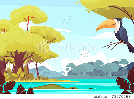 Jungle Landscape Cartoon Illustration Jungle Landscape Cartoon Illustration 75570268