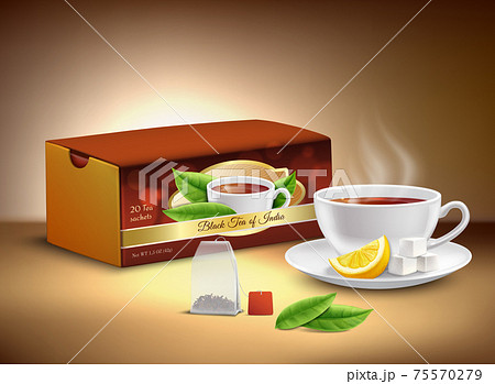Black Tea Packaging Realistic Design 75570279