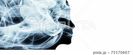 女性の横顔の形をした抽象的な煙のイラスト素材