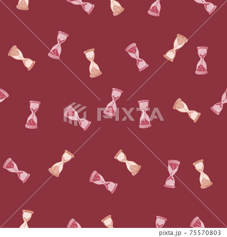 Scrapbook time seamless pattern with hand drawn hourglass silhouettes. Maroon background. 75570803