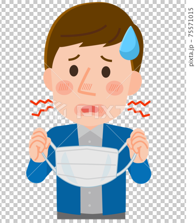 マスクのせいで皮膚炎　肌荒れする男性　イラスト 75571015