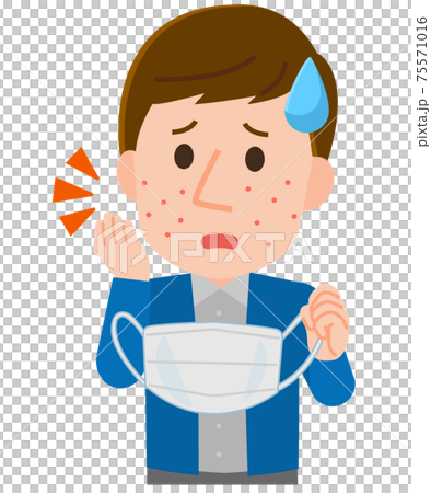 マスクのせいで皮膚炎　ニキビができる男性　イラスト 75571016