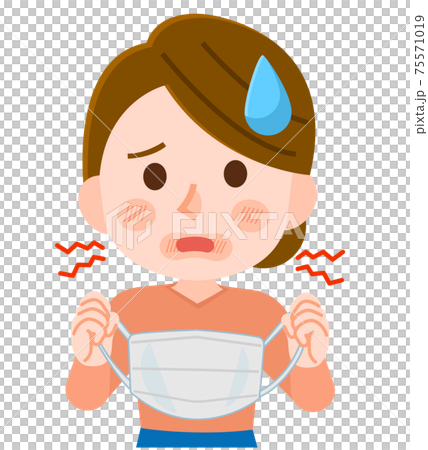 マスクのせいで皮膚炎　肌荒れする女性　イラスト 75571019