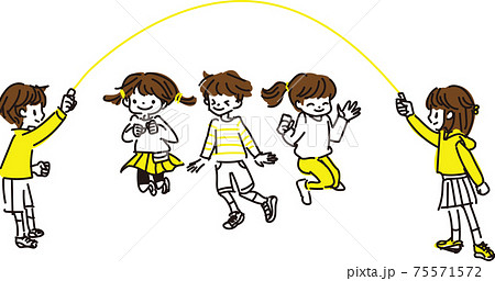 大縄跳びをする子供達のイラストのイラスト素材
