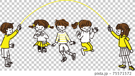 大縄跳びをする子供達のイラストのイラスト素材