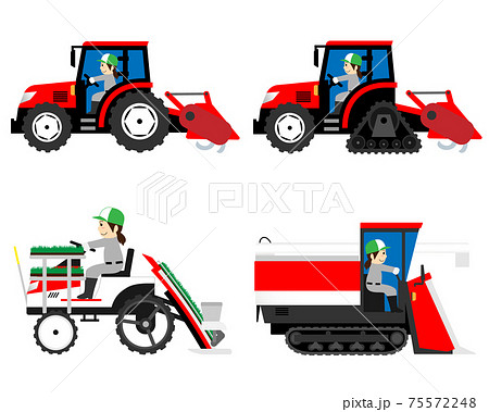 農業機械 トラクター 田植え機 コンバイン を運転する女性のイラスト素材