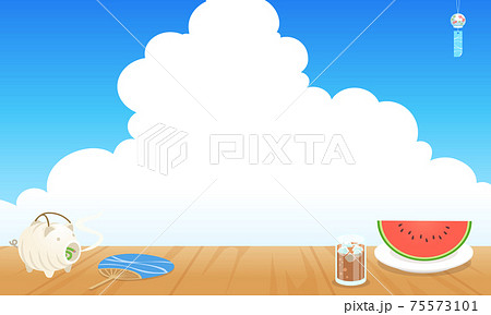 夏の縁側から見た青空と入道雲の風景ベクターイラスト 背景 のイラスト素材