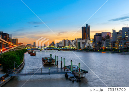 evening scene of Sumida river Yakatabune boats evening scene of Sumida river Yakatabune boats 75573700