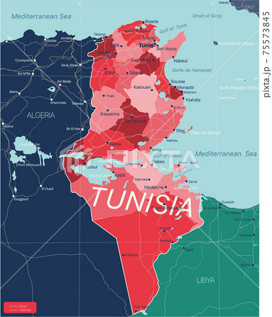 Tunisia country detailed editable map Tunisia country detailed editable map 75573845