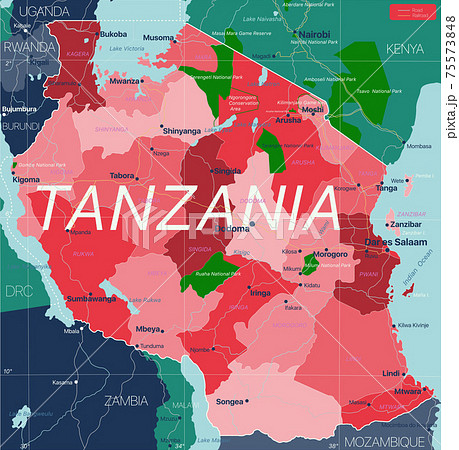 Tanzania country detailed editable map Tanzania country detailed editable map 75573848