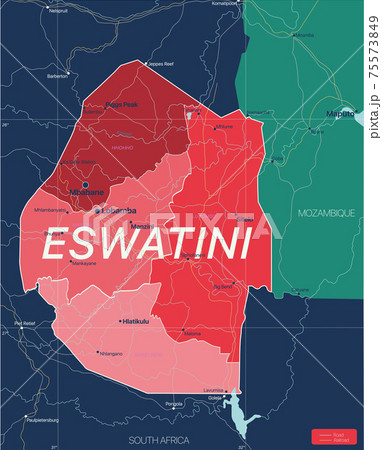 Eswatini ex Swaziland country detailed editable map Eswatini ex Swaziland country detailed editable map 75573849