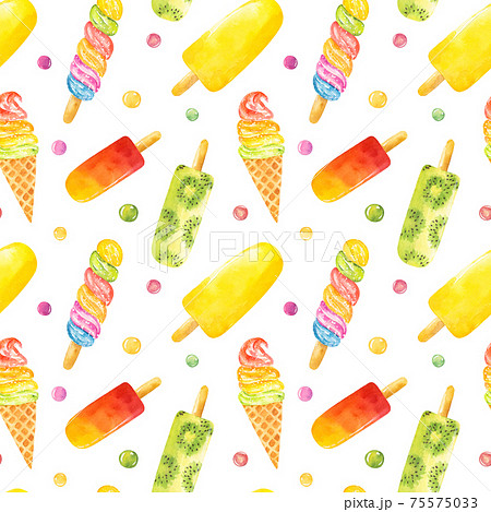 Seamless pattern with watercolor ice cream isolated on white background. 75575033
