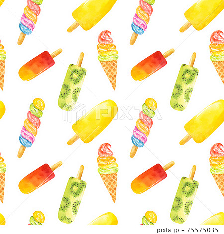 Seamless pattern with watercolor ice cream isolated on white background. 75575035