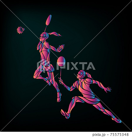 Womens doubles badminton players. Color vector illustration 75575348
