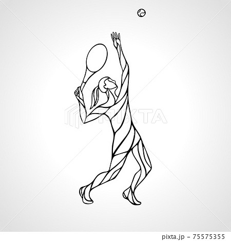 Tennis player female stylized outline vector silhouette Tennis player female stylized outline vector silhouette 75575355
