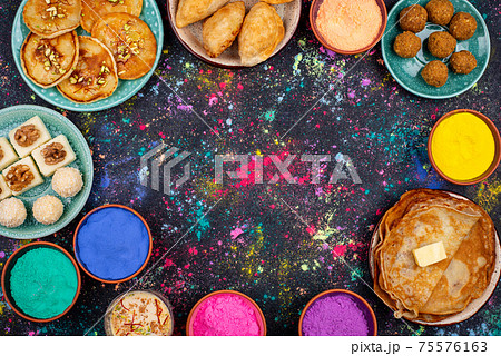 Traditional Indian Holi festival food 75576163