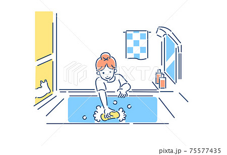 家事をする人物 女性 お風呂掃除 イラストのイラスト素材