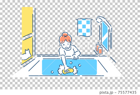 家事をする人物 女性 お風呂掃除 イラストのイラスト素材