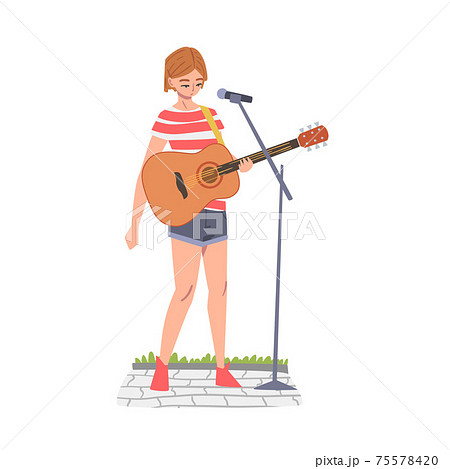 Girl Street Musician Playing Acoustic Guitar,... - Stock Illustration  [75578420] - PIXTA