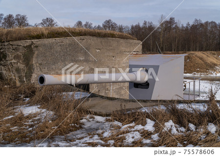 Russia. March 14, 2021. Kane cannon on the Demidov battery in the Patriot Park of the city of Kronstadt-the museum of the history of the development of Russian weapons. 75578606
