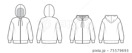 Set of Zip-up Hoody sweatshirt technical fashion illustration with long sleeves, oversized body, banded hem Flat apparel Set of Zip-up Hoody sweatshirt technical fashion illustration with long sleeves, oversized body, banded hem Flat apparel 75579693