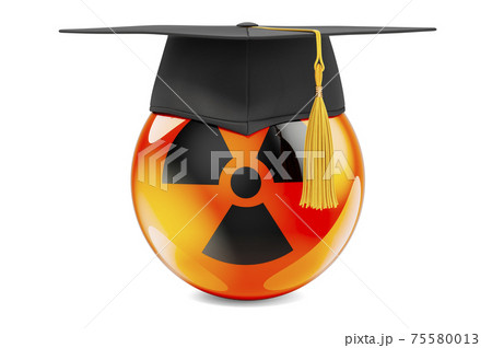 Radiation symbol flag with graduation cap, 3D rendering 75580013