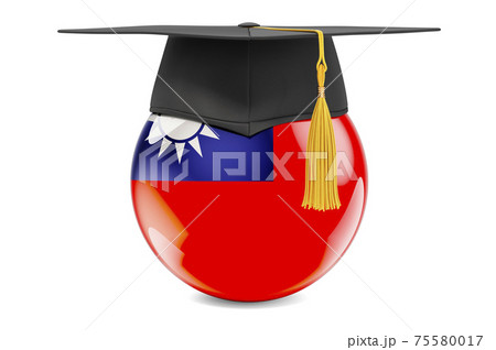 Education in Taiwan concept. Taiwanese flag with graduation cap, 3D rendering 75580017