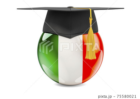 Education in Ireland concept. Irish flag with graduation cap, 3D rendering Education in Ireland concept. Irish flag with graduation cap, 3D rendering 75580021