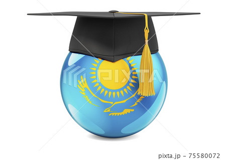 Education in Kazakhstan concept. Kazakh flag with graduation cap, 3D rendering Education in Kazakhstan concept. Kazakh flag with graduation cap, 3D rendering 75580072