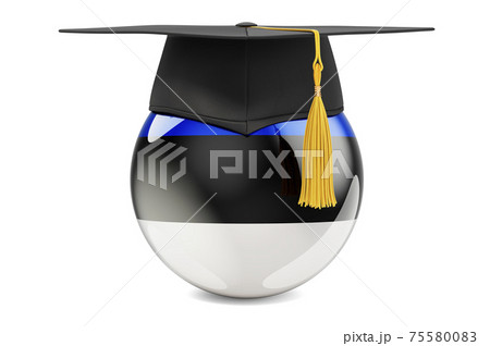 Education in Estonia concept. Estonian flag with graduation cap, 3D rendering 75580083