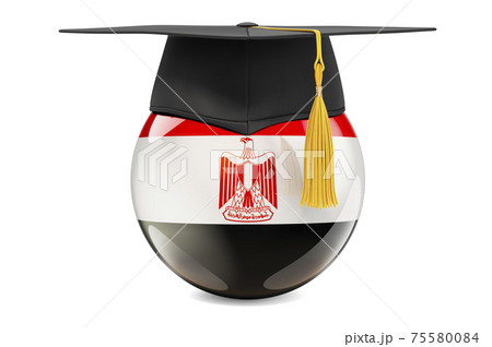 Education in Egypt concept. Egyptian flag with graduation cap, 3D rendering 75580084