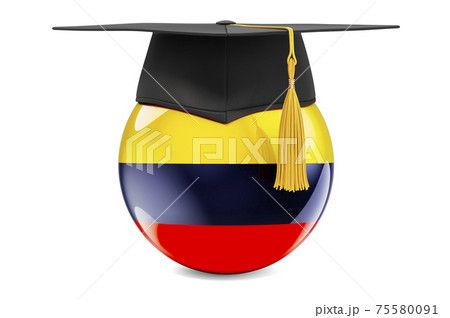 Education in Colombia concept. Colombian flag with graduation cap, 3D rendering Education in Colombia concept. Colombian flag with graduation cap, 3D rendering 75580091