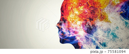 炎が渦巻く抽象的な人の横顔の3dイラストのイラスト素材