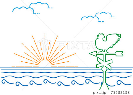 風見鶏 海 波 太陽光 風向き 方向のイラスト素材