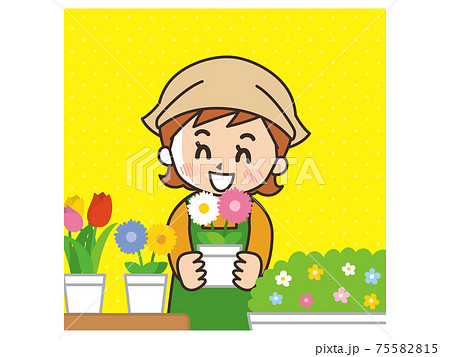綺麗な花を持った花屋の女性のイラスト素材