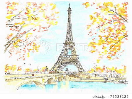 世界遺産の街並み フランス パリ エッフェル塔のイラスト素材