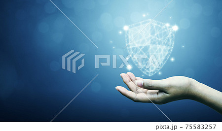Businessman holding shield protect icon 75583257