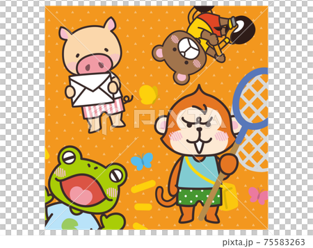 動物キャラクター 猿、豚、熊、カエル 動物キャラクター 猿、豚、熊、カエル 75583263