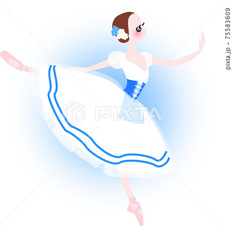 バレエのジゼルを踊るバレリーナ ブルーの背景のイラスト素材