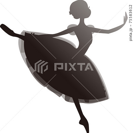 バレエのジゼルを踊るバレリーナ 黒いのシルエット グラデーションのイラスト素材